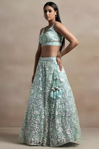 Sea Green Color Beautiful Heavy Wedding Reception Bridesmaid Soft Net Lehenga