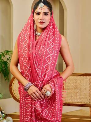Peach cotton blend floral print saree with blouse 5