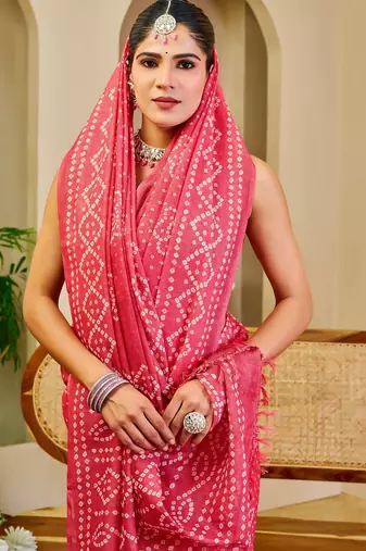 Peach cotton blend floral print saree with blouse