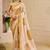 Beige cotton blend floral print saree with blouse