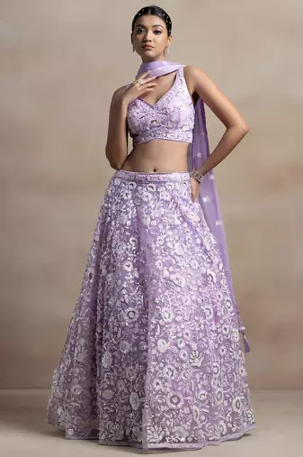 Lavender Color Beautiful Heavy Wedding Reception Bridesmaid Soft Net Lehenga
