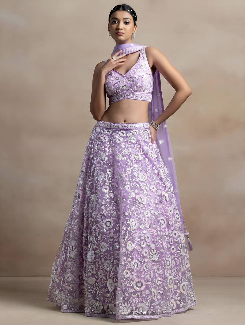 Lavender Color Beautiful Heavy Wedding Reception Bridesmaid Soft Net Lehenga