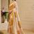 Beige cotton blend floral print saree with blouse