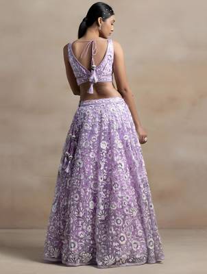 Lavender Color Beautiful Heavy Wedding Reception Bridesmaid Soft Net Lehenga 2