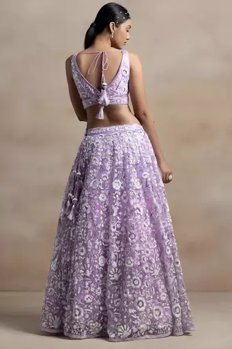 Lavender Color Beautiful Heavy Wedding Reception Bridesmaid Soft Net Lehenga