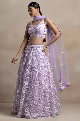 Lavender Color Beautiful Heavy Wedding Reception Bridesmaid Soft Net Lehenga