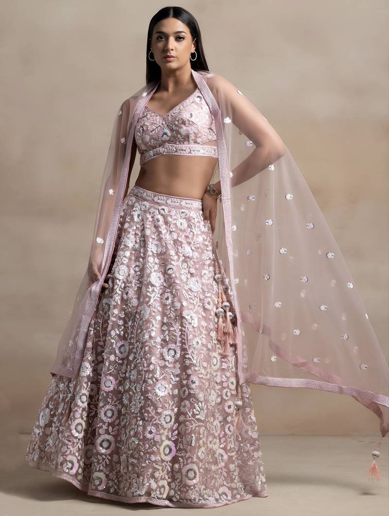 Pink Color Beautiful Heavy Wedding Reception Bridesmaid Soft Net Lehenga