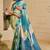 Sea green cotton blend geometric print saree with blouse