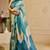 Sea green cotton blend geometric print saree with blouse