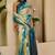 Sea green cotton blend geometric print saree with blouse