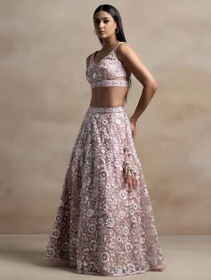 Pink Color Beautiful Heavy Wedding Reception Bridesmaid Soft Net Lehenga 4