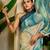 Sea green cotton blend geometric print saree with blouse