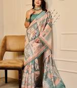 Peach cotton blend geometric print saree with blouse
