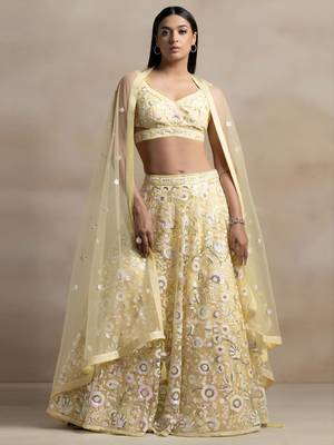 Yellow Color Beautiful Heavy Wedding Reception Bridesmaid Soft Net Lehenga 1