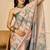 Peach cotton blend geometric print saree with blouse