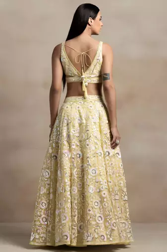Yellow Color Beautiful Heavy Wedding Reception Bridesmaid Soft Net Lehenga