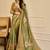 Green cotton blend floral print saree with blouse