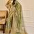 Green cotton blend floral print saree with blouse