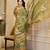 Green cotton blend floral print saree with blouse
