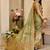 Green cotton blend floral print saree with blouse