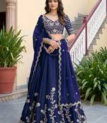 Blue Color Smart Bridesmaid Rangoli Silk Lehenga Choli For Trendy Wedding Looks