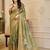 Green cotton blend floral print saree with blouse