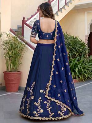 Blue Color Smart Bridesmaid Rangoli Silk Lehenga Choli For Trendy Wedding Looks 2