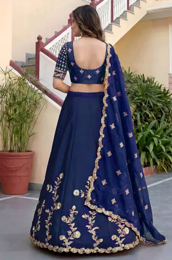 Blue Color Smart Bridesmaid Rangoli Silk Lehenga Choli For Trendy Wedding Looks