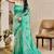 Sea green cotton blend geometric print saree with blouse