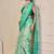 Sea green cotton blend geometric print saree with blouse