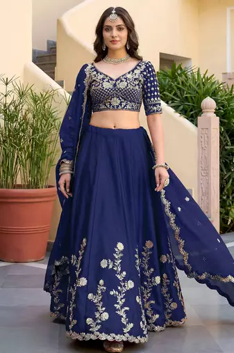 Blue Color Smart Bridesmaid Rangoli Silk Lehenga Choli For Trendy Wedding Looks