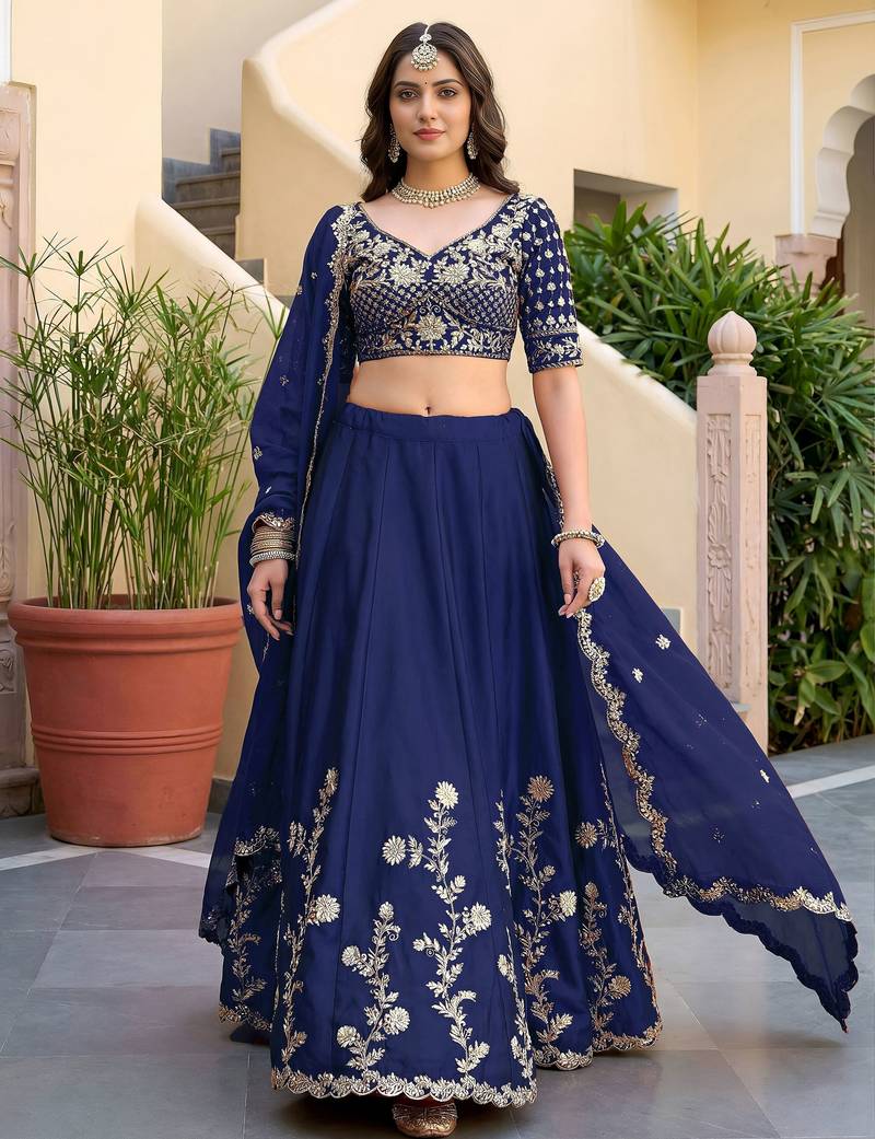 Blue Color Smart Bridesmaid Rangoli Silk Lehenga Choli For Trendy Wedding Looks