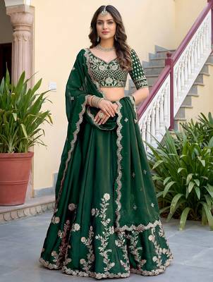 Green Color Smart Bridesmaid Rangoli Silk Lehenga Choli For Trendy Wedding Looks 1
