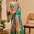 Red cotton blend geometric print saree with blouse