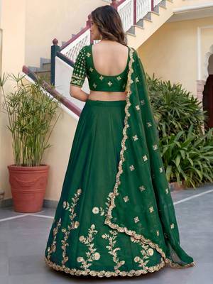 Green Color Smart Bridesmaid Rangoli Silk Lehenga Choli For Trendy Wedding Looks 2