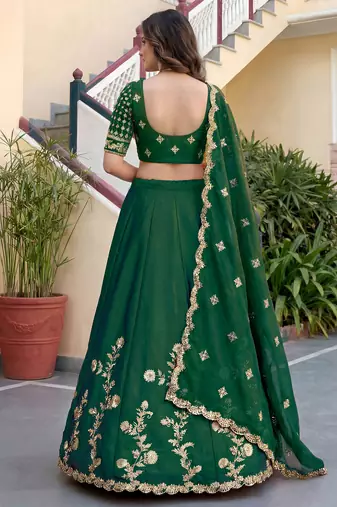 Green Color Smart Bridesmaid Rangoli Silk Lehenga Choli For Trendy Wedding Looks