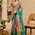 Red cotton blend geometric print saree with blouse