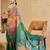 Red cotton blend geometric print saree with blouse