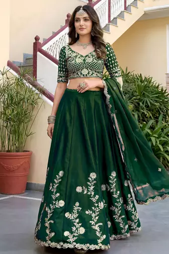 Green Color Smart Bridesmaid Rangoli Silk Lehenga Choli For Trendy Wedding Looks