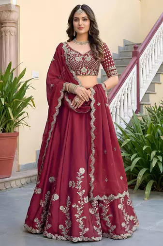 Maroon Color Smart Bridesmaid Rangoli Silk Lehenga Choli For Trendy Wedding Looks