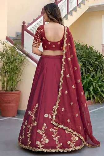 Maroon Color Smart Bridesmaid Rangoli Silk Lehenga Choli For Trendy Wedding Looks
