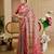 Pink cotton blend floral print saree with blouse