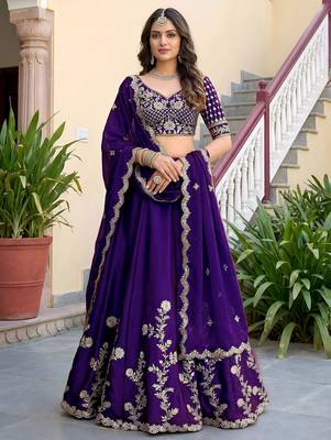 Purple Color Smart Bridesmaid Rangoli Silk Lehenga Choli For Trendy Wedding Looks 1