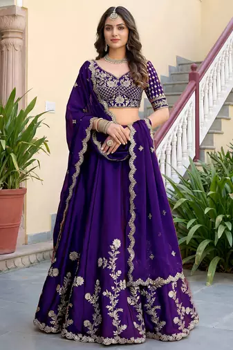 Purple Color Smart Bridesmaid Rangoli Silk Lehenga Choli For Trendy Wedding Looks