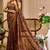 Brown cotton blend geometric print saree with blouse