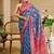 Blue cotton blend floral print saree with blouse