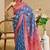 Blue cotton blend floral print saree with blouse