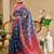 Blue cotton blend floral print saree with blouse