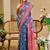 Blue cotton blend floral print saree with blouse
