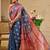 Blue cotton blend floral print saree with blouse